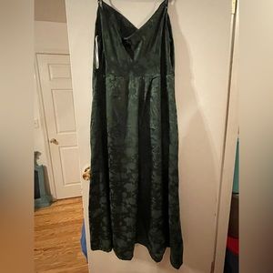 Simply Dreamy Emerald Green Satin Floral Jacquard Maxi Dress